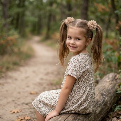 Élastique Cheveux Enfant Sans Douleur - couettes nœuds beiges assise