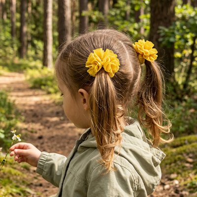 Élastique Cheveux Enfant Sans Douleur - couettes puff jaune promenade