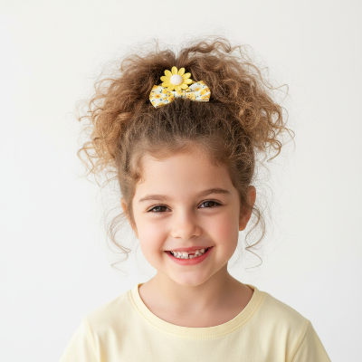 Élastique Cheveux Enfant Sans Douleur - nœud jaune cheveux bouclés