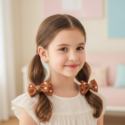 Élastique Cheveux Fille Nœud Cerise Fantaisie marron pois couettes fillette