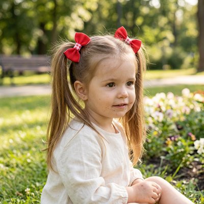 Elastique Cheveux Fille Nœud Fantaisie rouge fillette souriante plein air