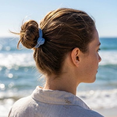 Élastique Cheveux Nœud Plissé Pastel bleu chignon bord mer