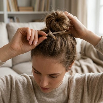 Élastique Cheveux Sans Casse Lot  chignon haut ado cheveux foncés