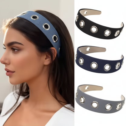 Femme avec serre-tête Denim Rivets œillets métalliques 
