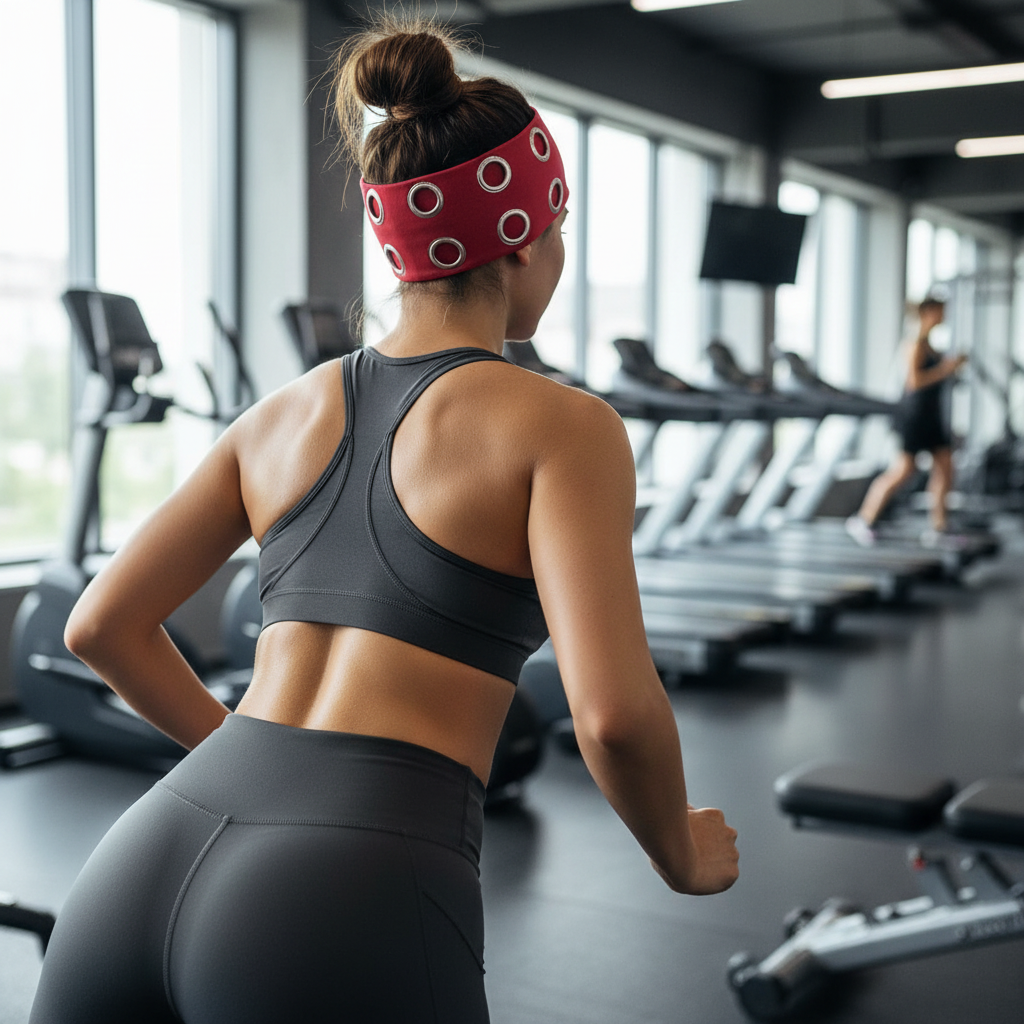 Femme salle sport portant  bandeau Lolita Steampunk vue arrière 