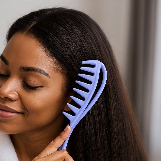 Femme utilisant Peigne Démêleur DouceFluide ergonomique anti-statique