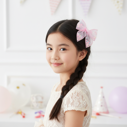 Fillette 7 ans coiffure tresse barrette cheveux Nœud Tulle célébration