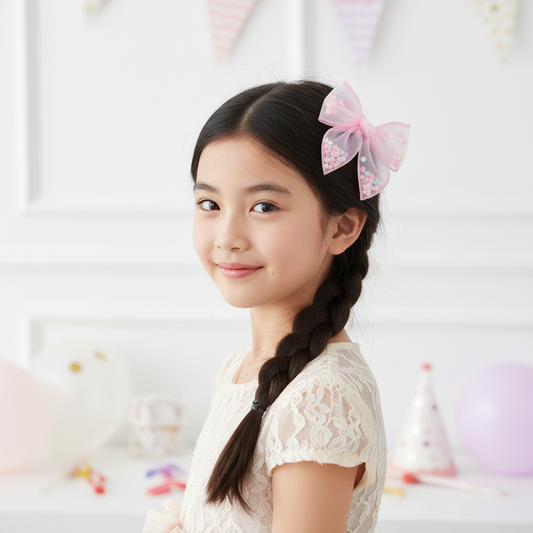 Fillette 7 ans coiffure tresse barrette cheveux Nœud Tulle célébration