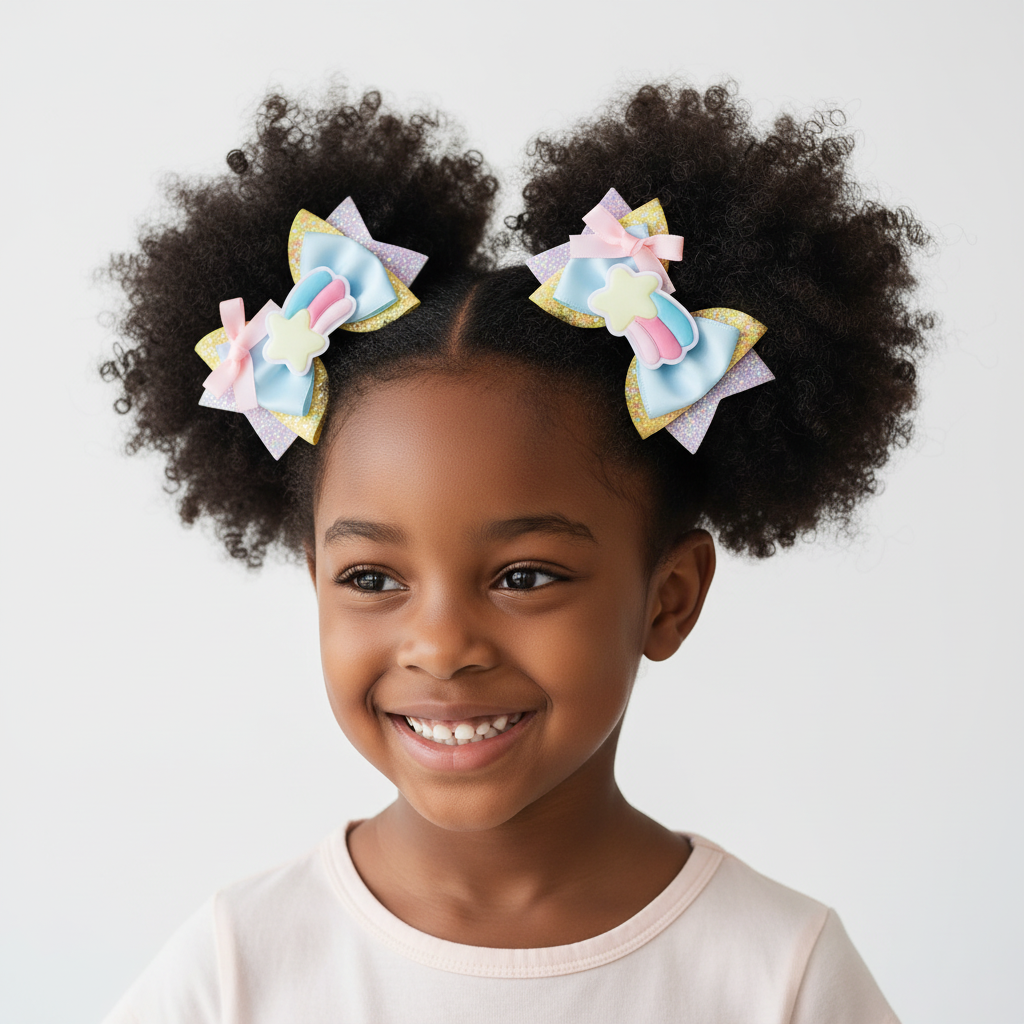 Fillette cheveux afro puffs barrette cheveux Etoile Pastel