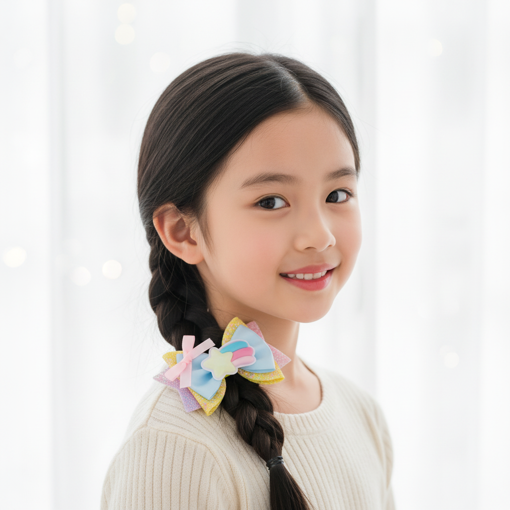 Fillette cheveux lisses tresse barrette cheveux Etoile Pastel