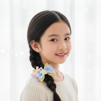 Fillette cheveux lisses tresse barrette cheveux Etoile Pastel