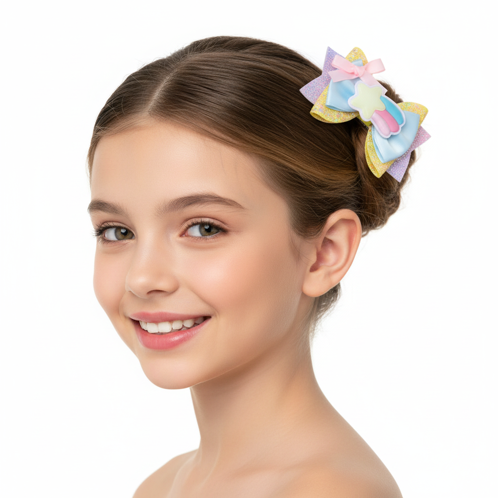Fillette chignon haut élégant barrette cheveux Etoile Pastel