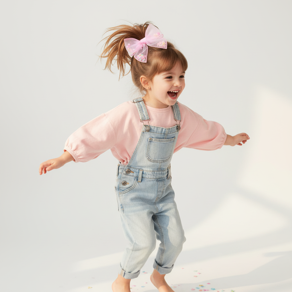 Fillette joyeuse  queue de cheval barrette cheveux Nœud Tulle 