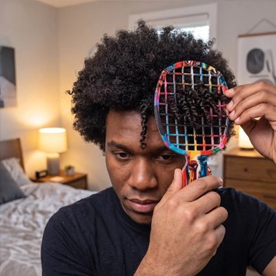 Homme utilisant Peigne-Afro Démêlant Mosaïque Colorée