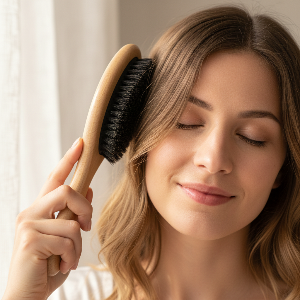 Massage cuir chevelu Brosse en Poil de Sanglier  Naturelle et Écologique 