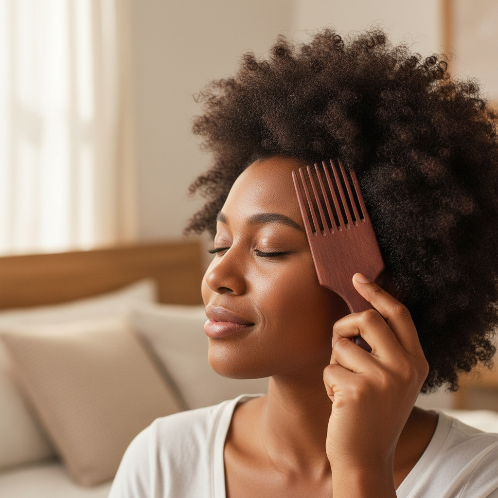 Massage cuir chevelu douceur peigne Afro bois NaturaDoux