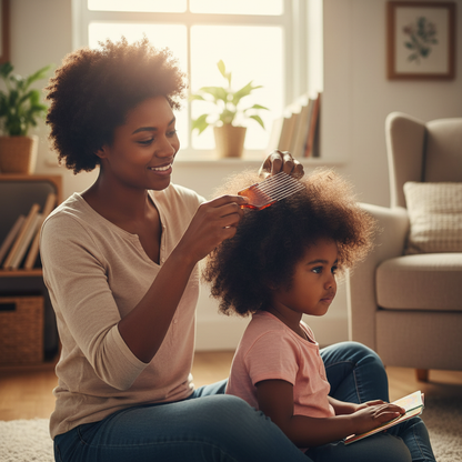 Mere coiffant cheveux afro crépus enfant avec peigne AfroGlide