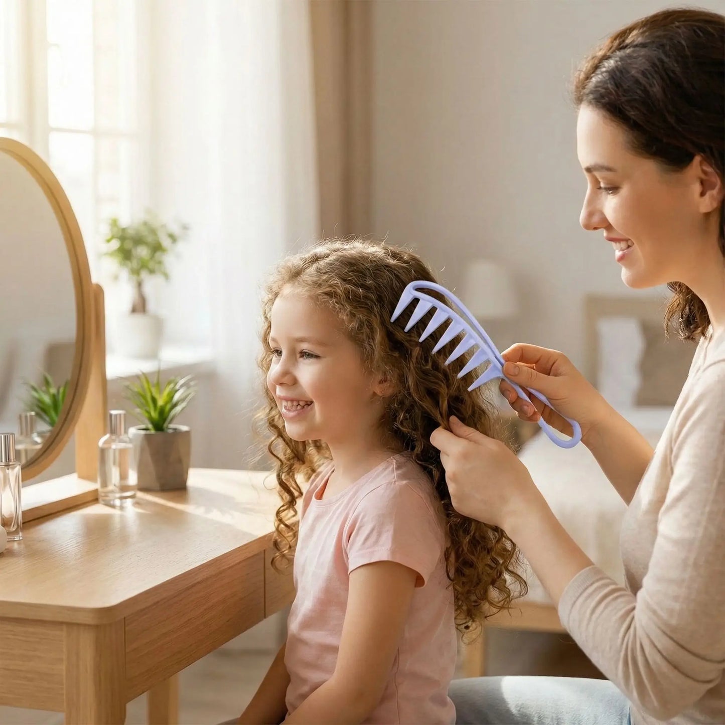 Mere démêle cheveux fille souriante sans douleur Peigne Demeleur DouceurFluide 