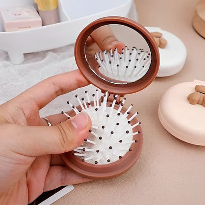 Mini brosse cheveux portable  avec miroir Détail couvercle motif décoratif