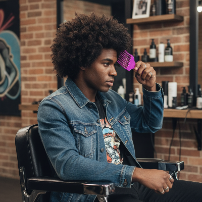 Peigne Afro Lift violet – homme afro en salon de coiffure