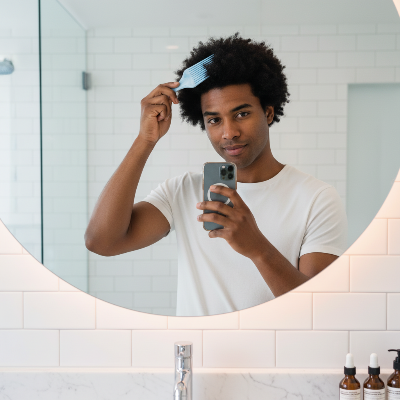 Peigne Afro Marble sur cheveux courts afro homme