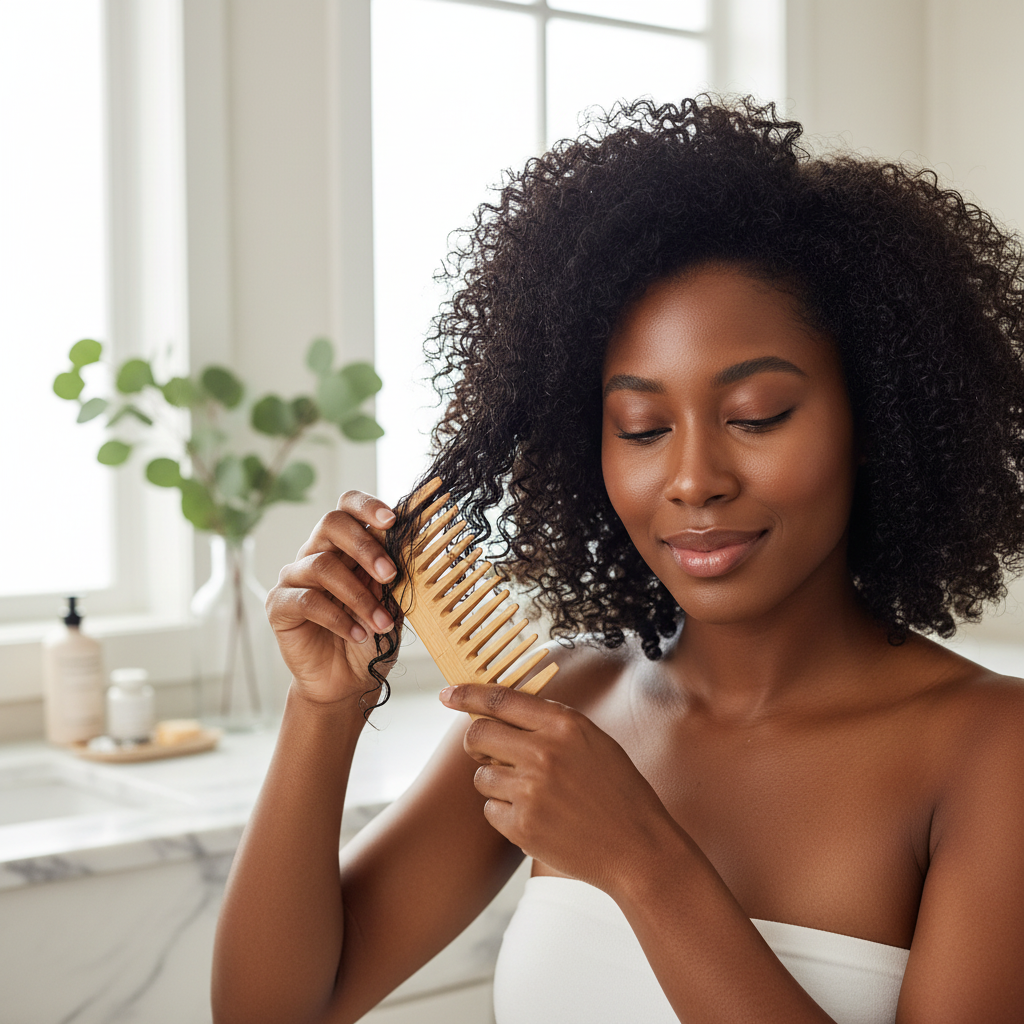 Peigne Bambou Harmonie démêlage cheveux bouclés afro