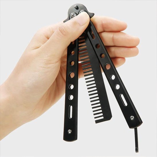 Peigne Butterfly noir pliable balisong en acier inoxydable