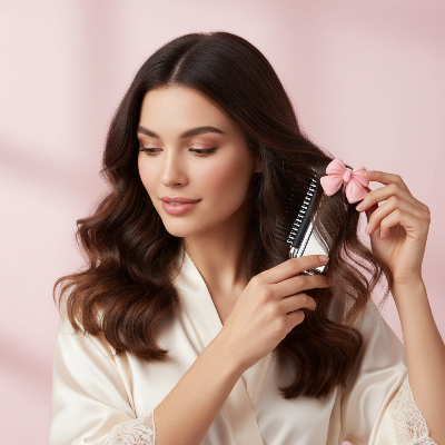 Peigne Cheveux Pliable Nœud Décoratif rose femme cheveux ondulés