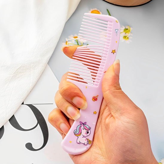 Peigne DemelJunior rose dents souples avec motif licorne 