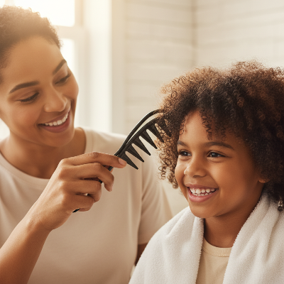 Peigne Démêlant Dents Larges démêlage cheveux bouclés enfant souriant