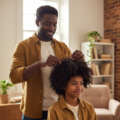 Père coiffant cheveux afro adolescent Peigne Pro Anti-Noeud