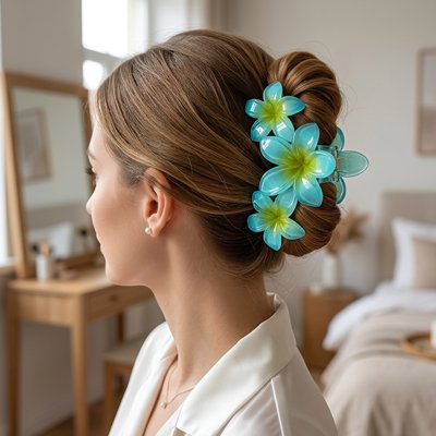Pince Cheveux Crabe Florale bleue femme chambre