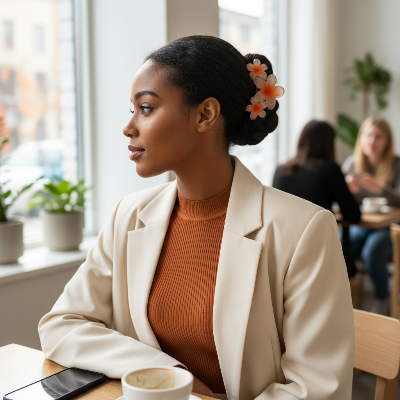 Pince Cheveux Crabe Florale orange  femme café