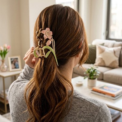 Pince Cheveux Florale Dorée – queue de cheval salon