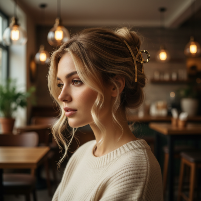 Pince Cheveux Géométrique Dorée - chignon élégant restaurant