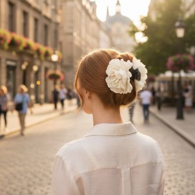 Pince Cheveux Pivoine chignon ivoire ville