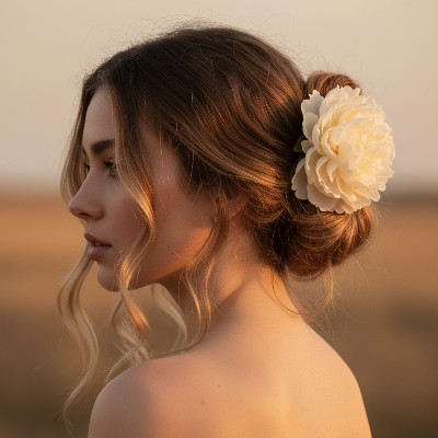 Pince Cheveux Pivoine chignon romantique ivoire