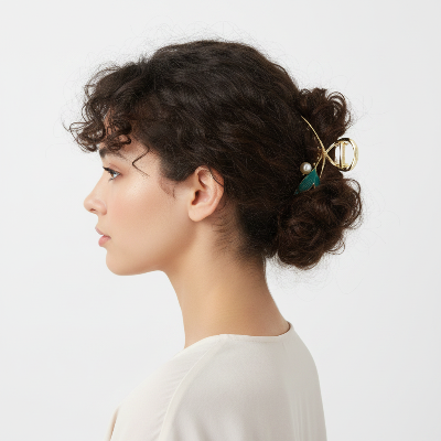 Pince à Cheveux Nageoire Nacrée vert – chignon cheveux bouclés