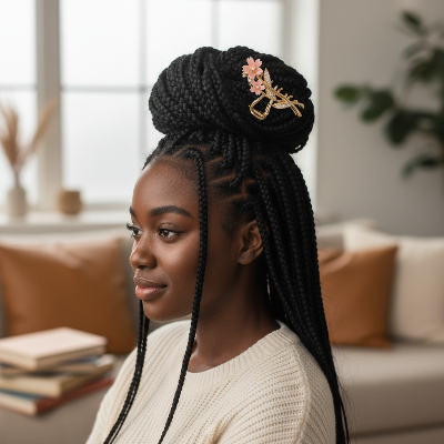 Pince à Cheveux Sakura Dorée updo box braids coiffure