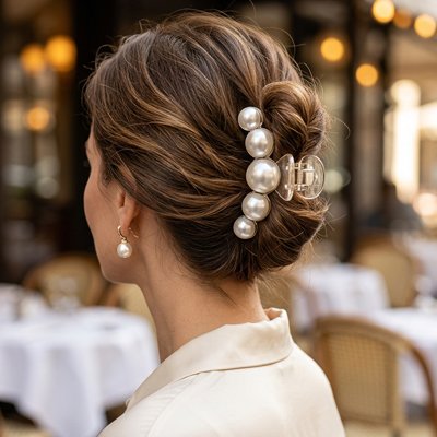Pince à cheveux Perles Nacrées – 5 perles dégradé 10cm