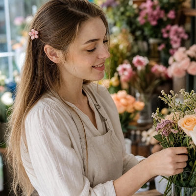 Pince cheveux fleur Mini Romantique rose au fleuriste