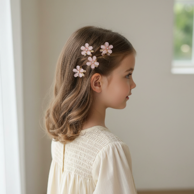 Pince cheveux fleur Mini Romantique rose sur fillette