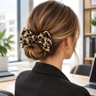 Pince cheveux nœud Élégance Léopard sur chignon bas