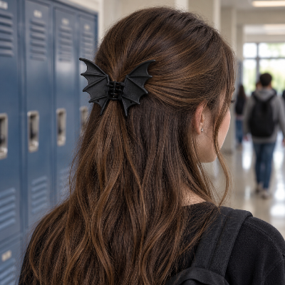 Pince pour cheveux Chauve-souris portée adolescente au lycée