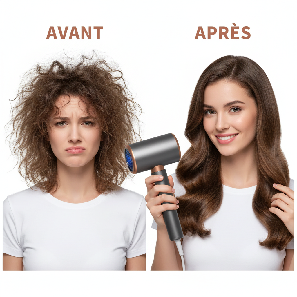 Seche cheveux professionnel SalonShine Avant Après cheveux lisses  sans frisottis