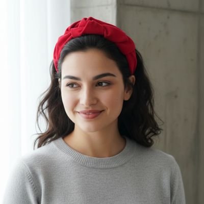 Serre-Tête Nœud Élégant rouge femme souriante