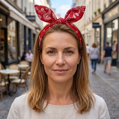 Serre Tête Femme paisley a Noeud rouge rue commerçante