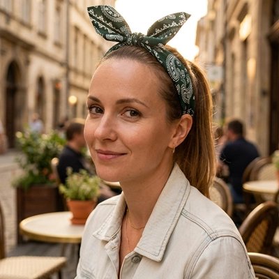Serre Tête Femme Paisley à Nœud vert femme terrasse café