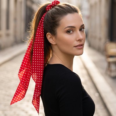 Simple joli Chouchou Ruban Foulard Pois rouge satiné