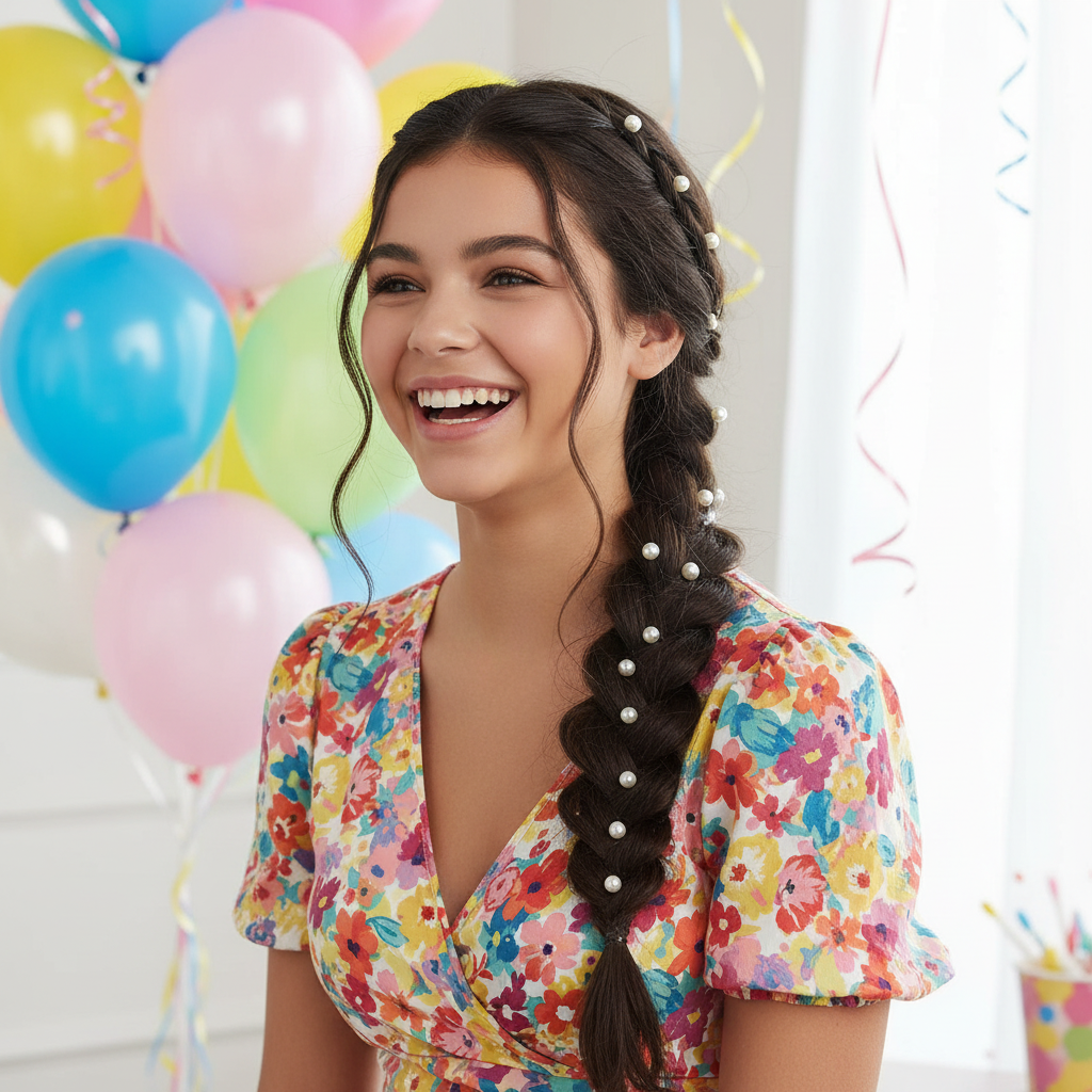 Tresses adolescente fête Barrettes a cheveux Clip Elegance perles argentées